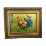 Rooster painting, backyard, painting