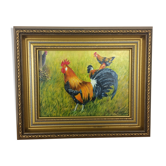 Rooster painting, backyard, painting