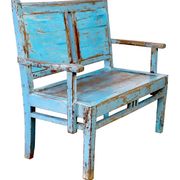 Old 2-seater Burmese teak bench with original blue patina