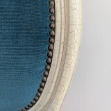 Vintage Louis XVI style chair in petrol blue velvet and patinated wood