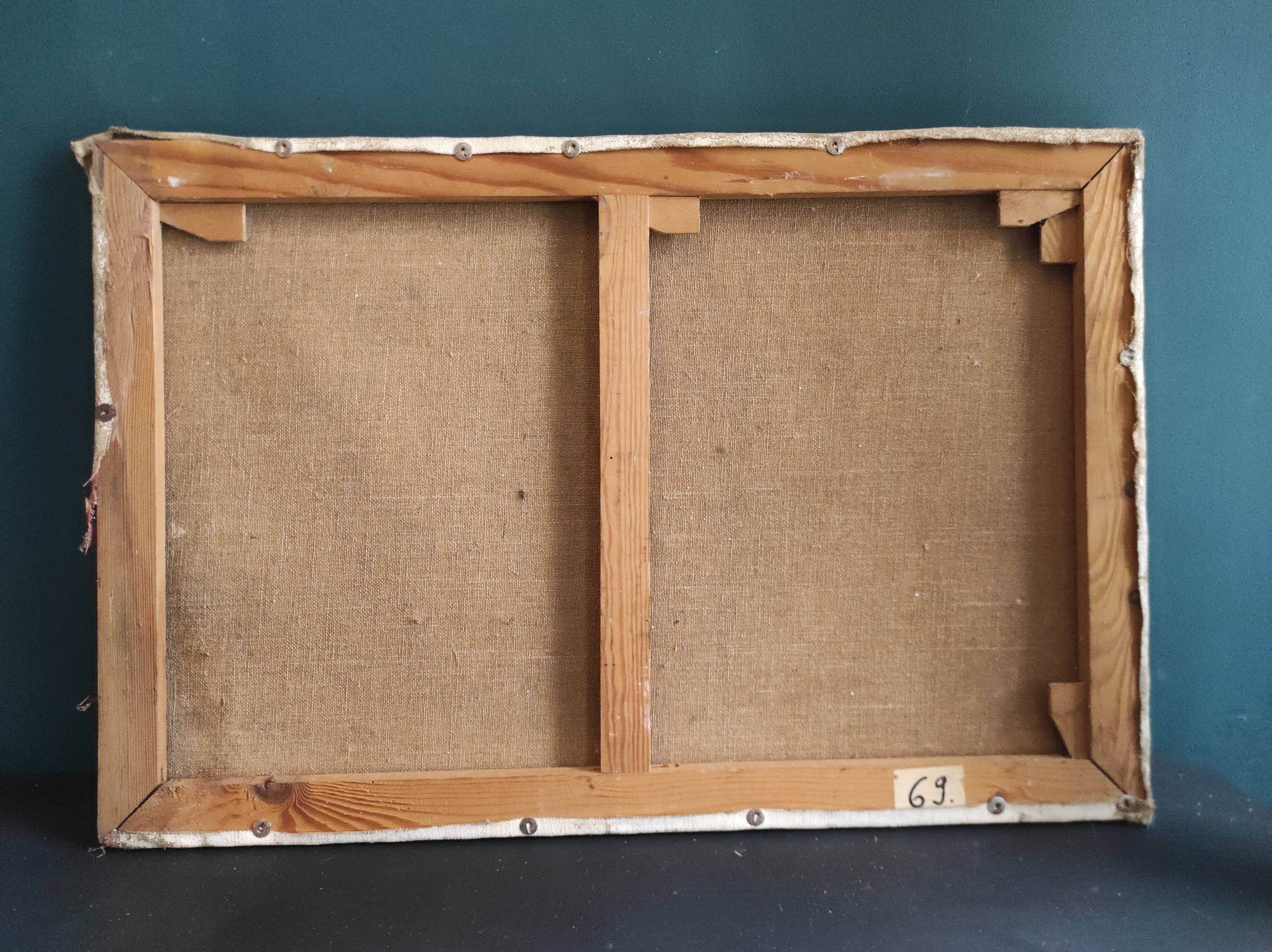 French vintage oil painting on canvas of a mine, signed M. L. Bertin Eustache