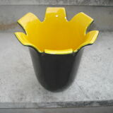 Saint-Clément black and yellow "petals" vase by b. létalle - 1950 vintage