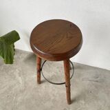 High tripod oak stool