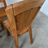 French design pine table and chair set from the 70s brutalist vintage arcs