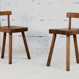 Pair of tripod stools with brutalist backrests, France, circa 1960