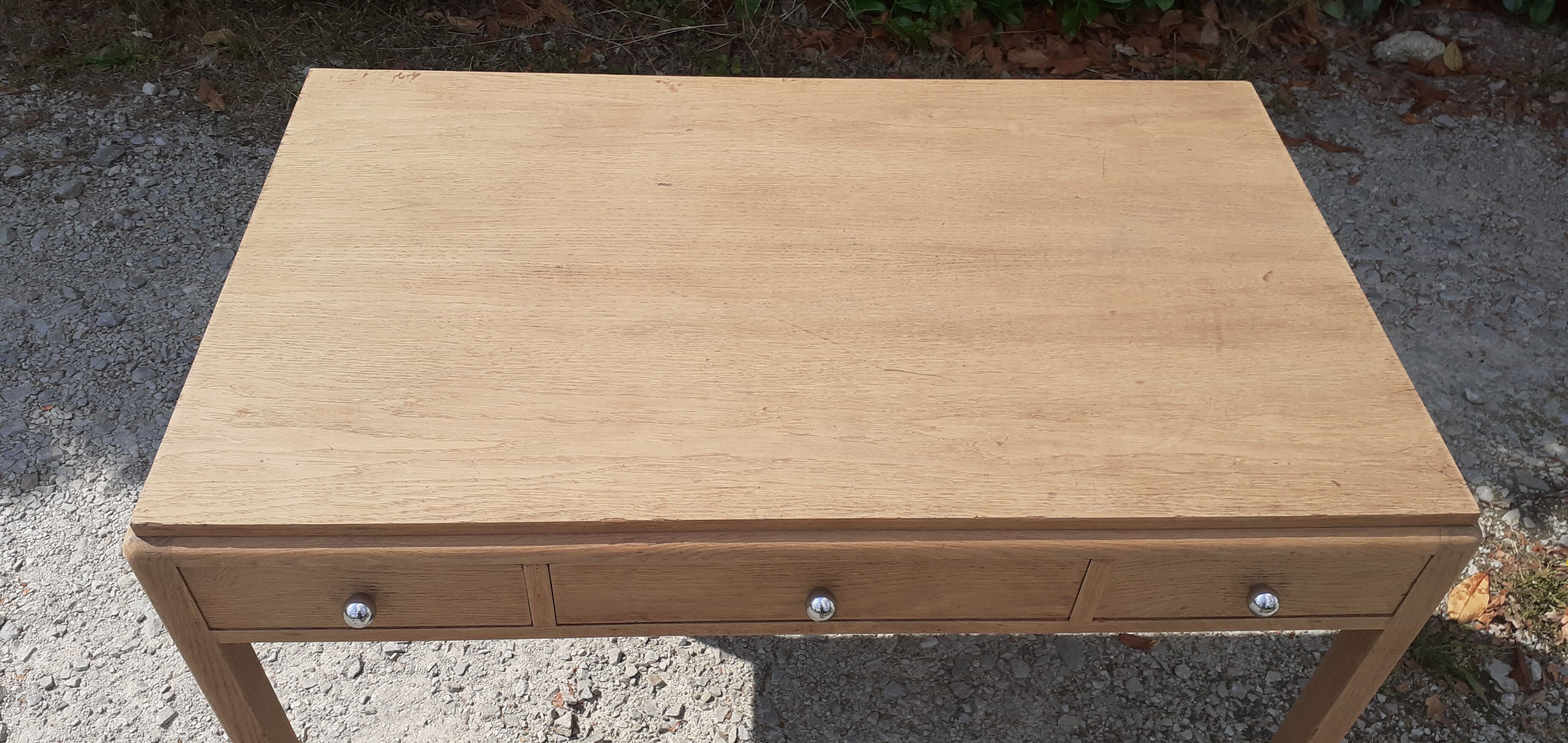 Art deco desk 3 drawers in oak wood raw 30s