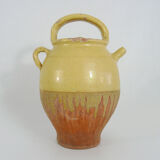 Ancienne cruche, chevrette, pichet à eau en grès jaune vernissé. Début XXème siècle
