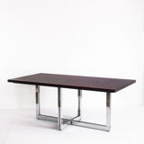 Table à manger vintage métal chromé et palissandre Espagne, années 70