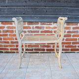 Antique Napoleon III piano bench in wood and cane.