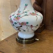 Napoleon III lamp in white opaline and painted with floral decoration - late 19th century
