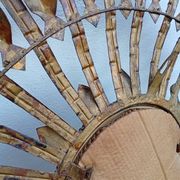 Vintage sun mirror in patinated gold metal – Spain 1950s / 60s