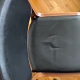 Vintage leather and wood chair pair