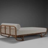 Bamboo and rattan daybed in ivory bouclé, Italy 1960s