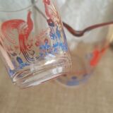 Pitcher and 6 vintage peacock liqueur glasses