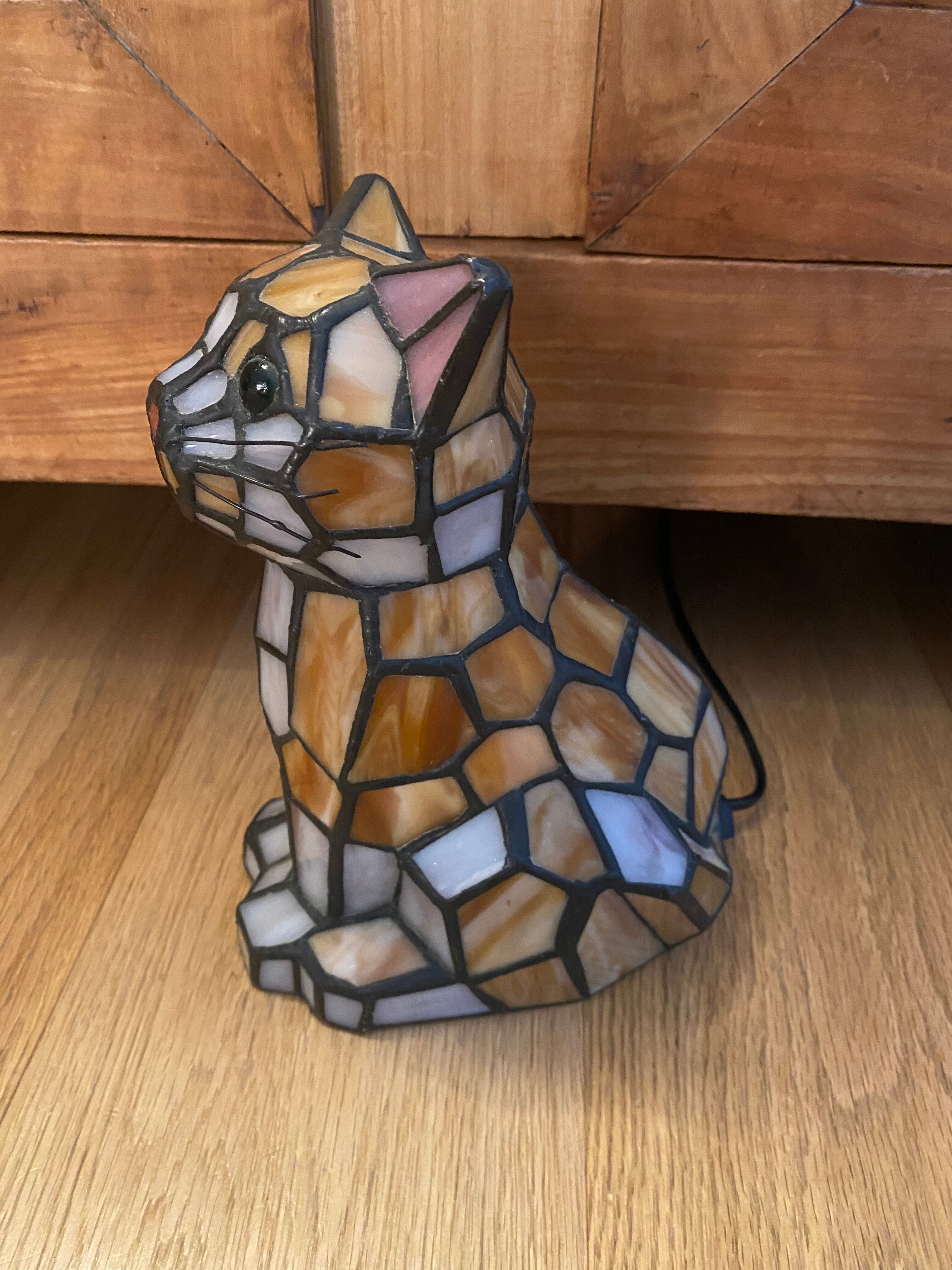 Vintage cat lamp in glass and metal