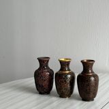 3 petits vases cloisonnés en métal ancien
