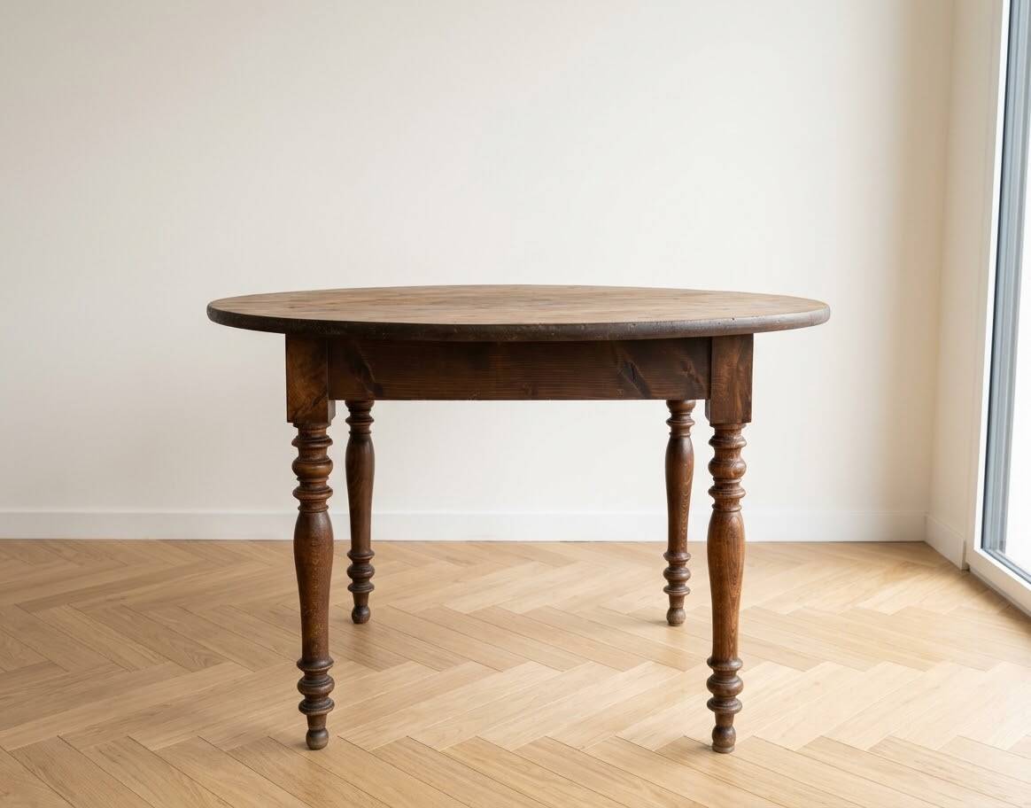 Table de salle à manger ronde rustique en bois massif