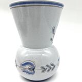 Blue glazed earthenware vase – stylized floral decoration – signed on the base
