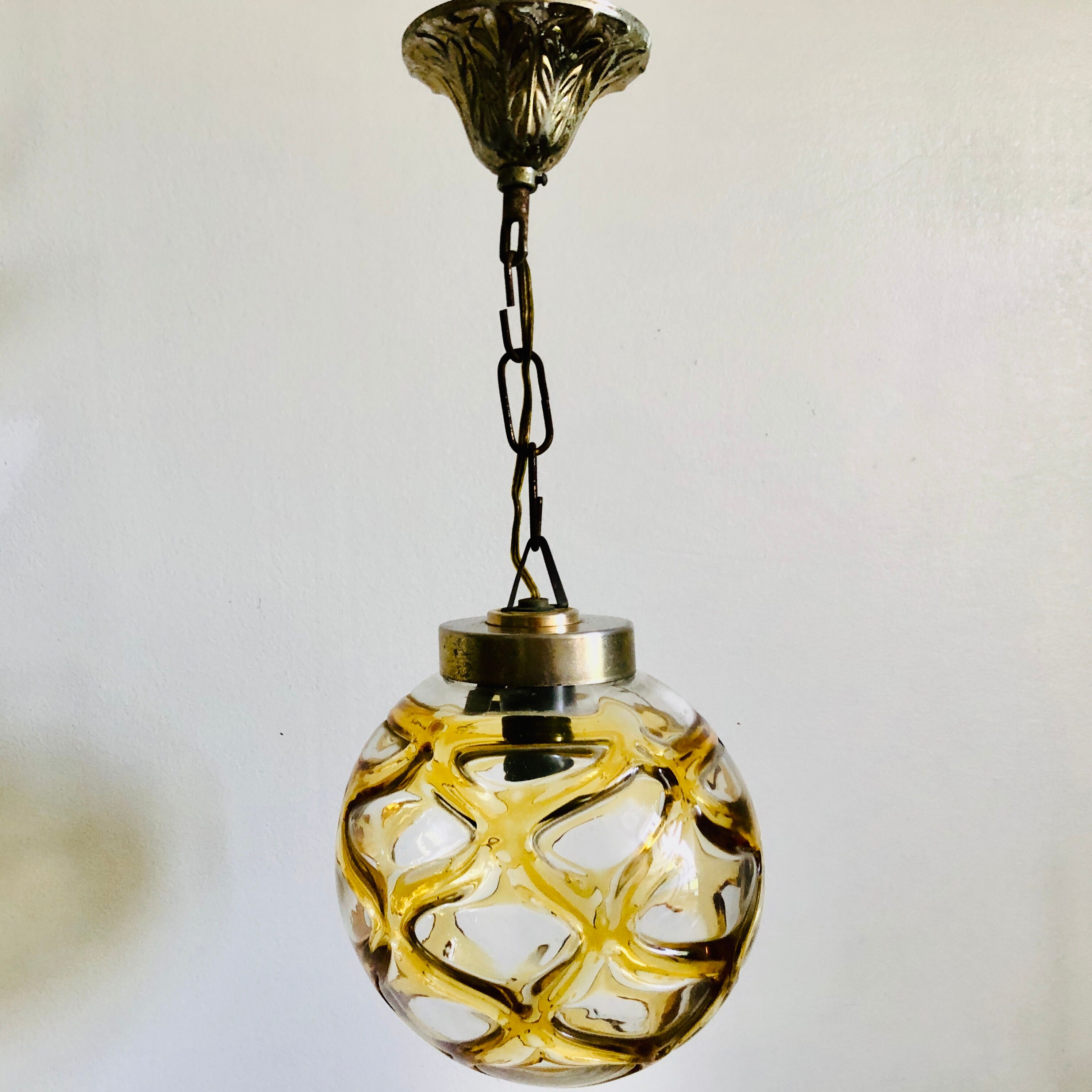 Yellow blown glass globe suspension 1960