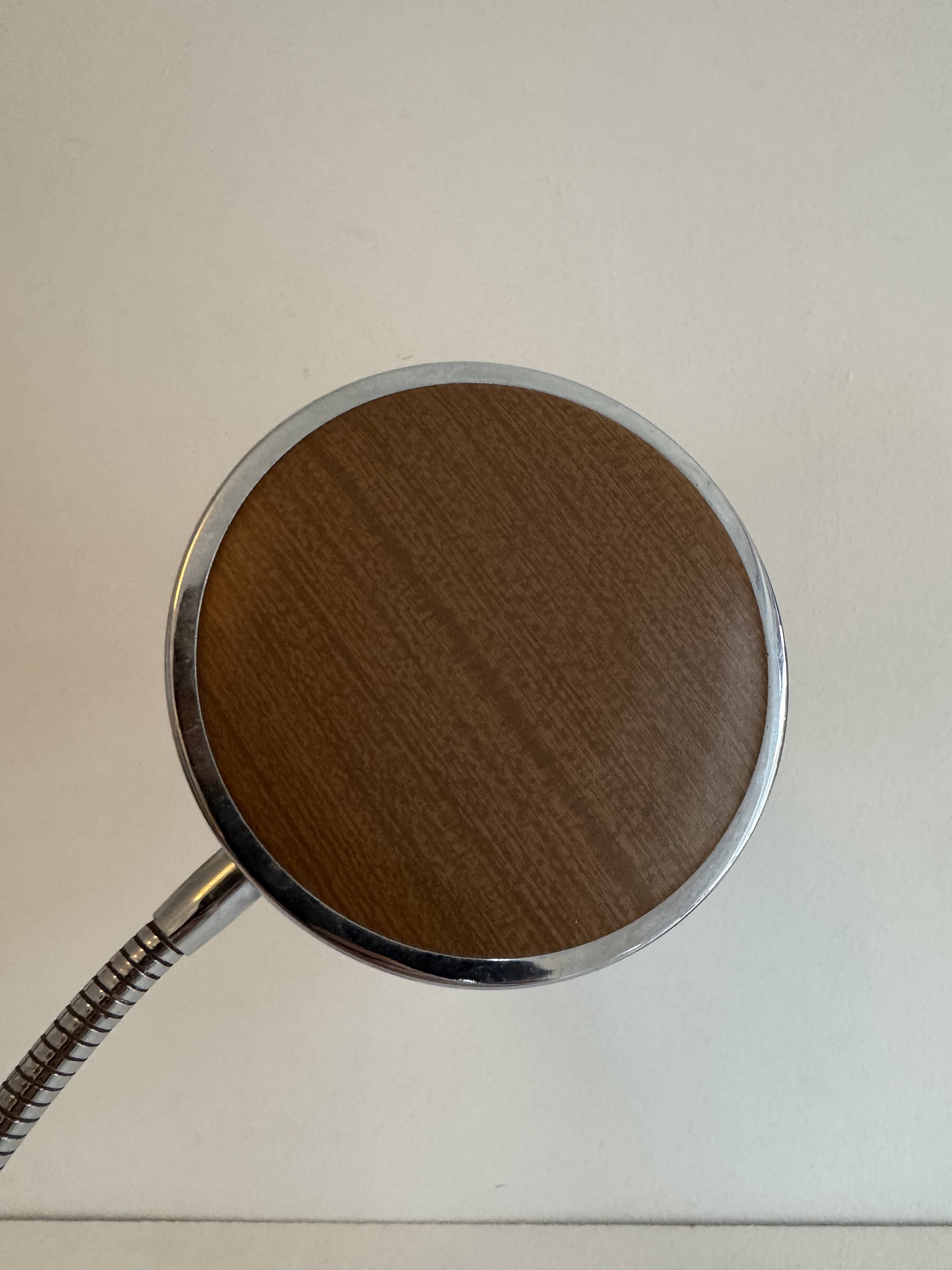 Pair of adjustable vintage table lamps, chrome metal and wood, France.