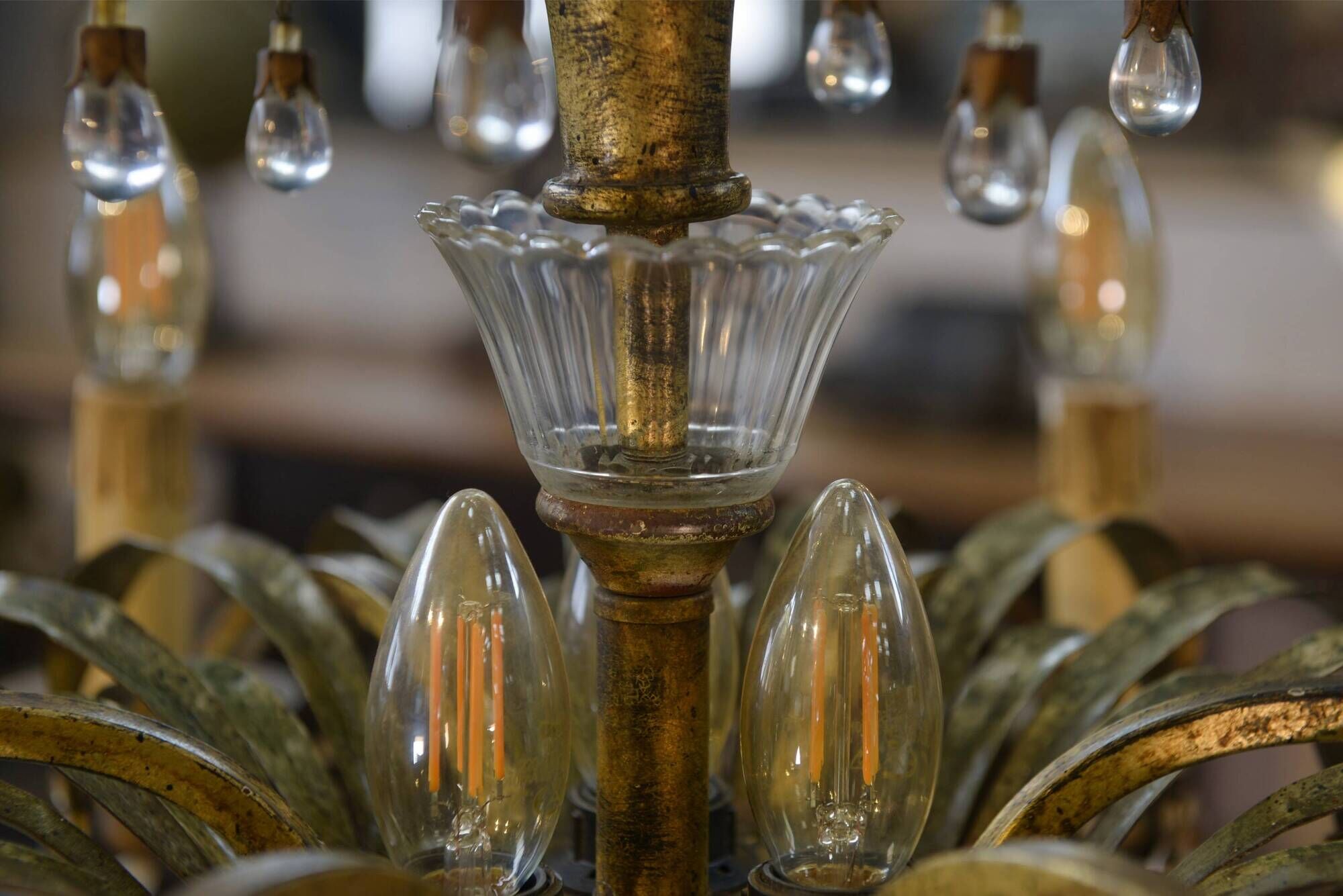 Metal suspension with pendants attributed to Maison Jansen 1970s.