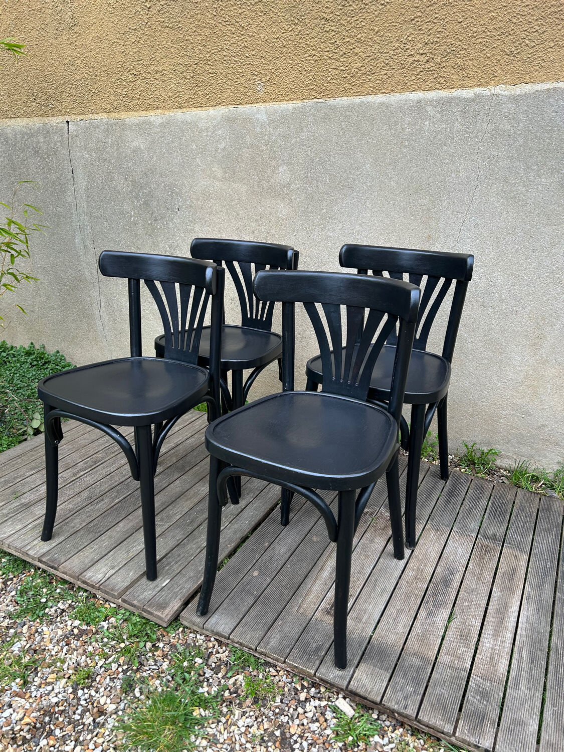 4 vintage black bistro chairs