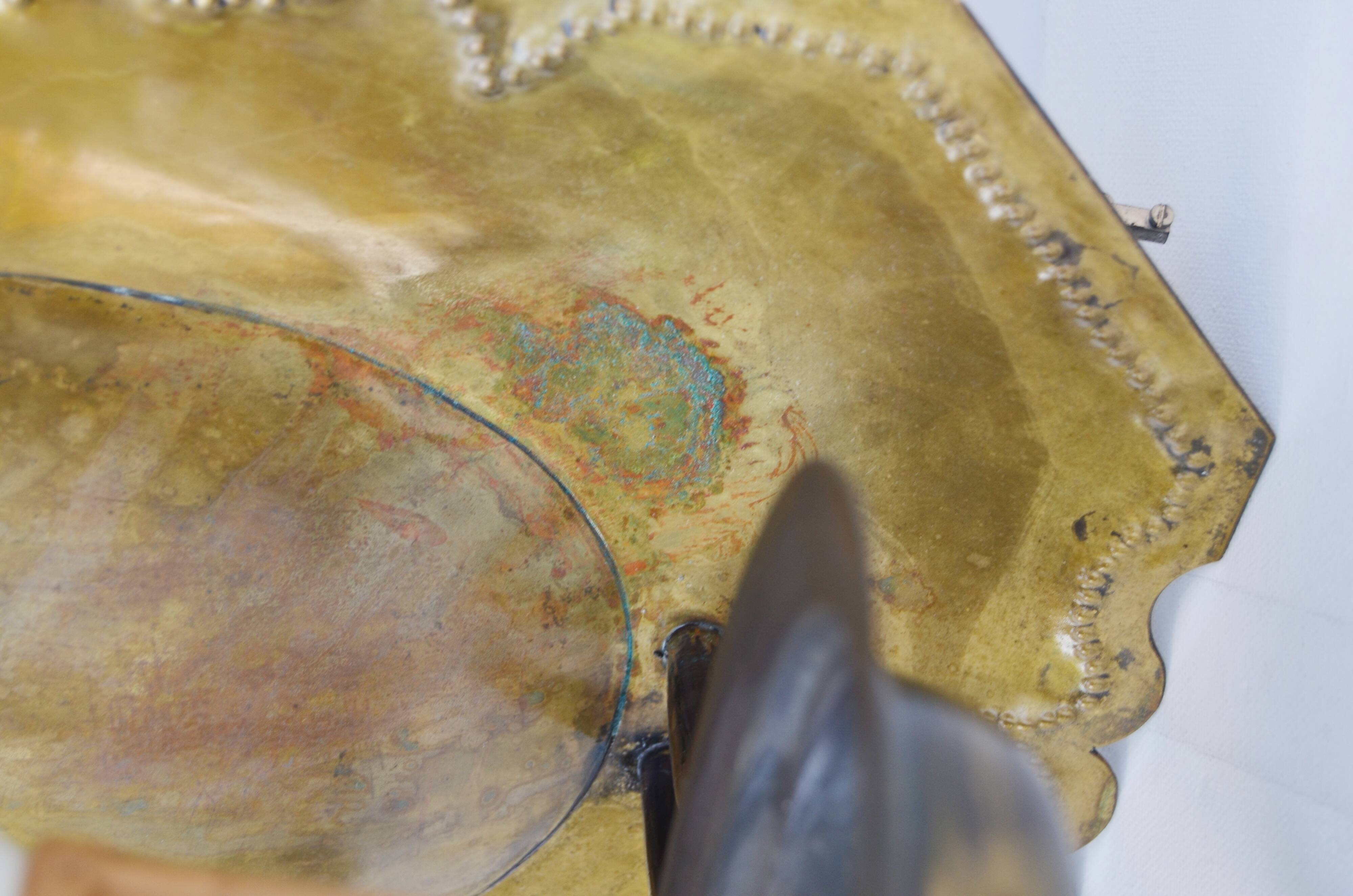 Pair of Dutch Sconces Repusse Brass Two Light Wall Moun