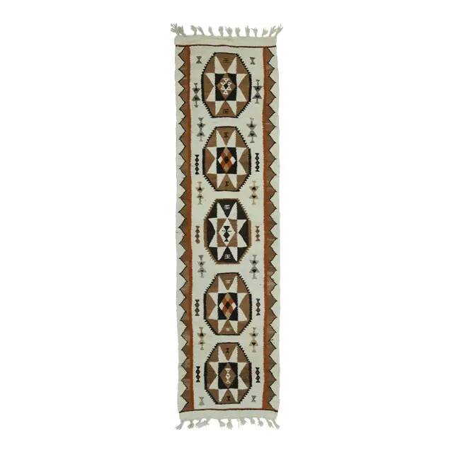1970s Vintage Turkish Oushak Handmade Wool Cotton Beige Runner Rug 87x326