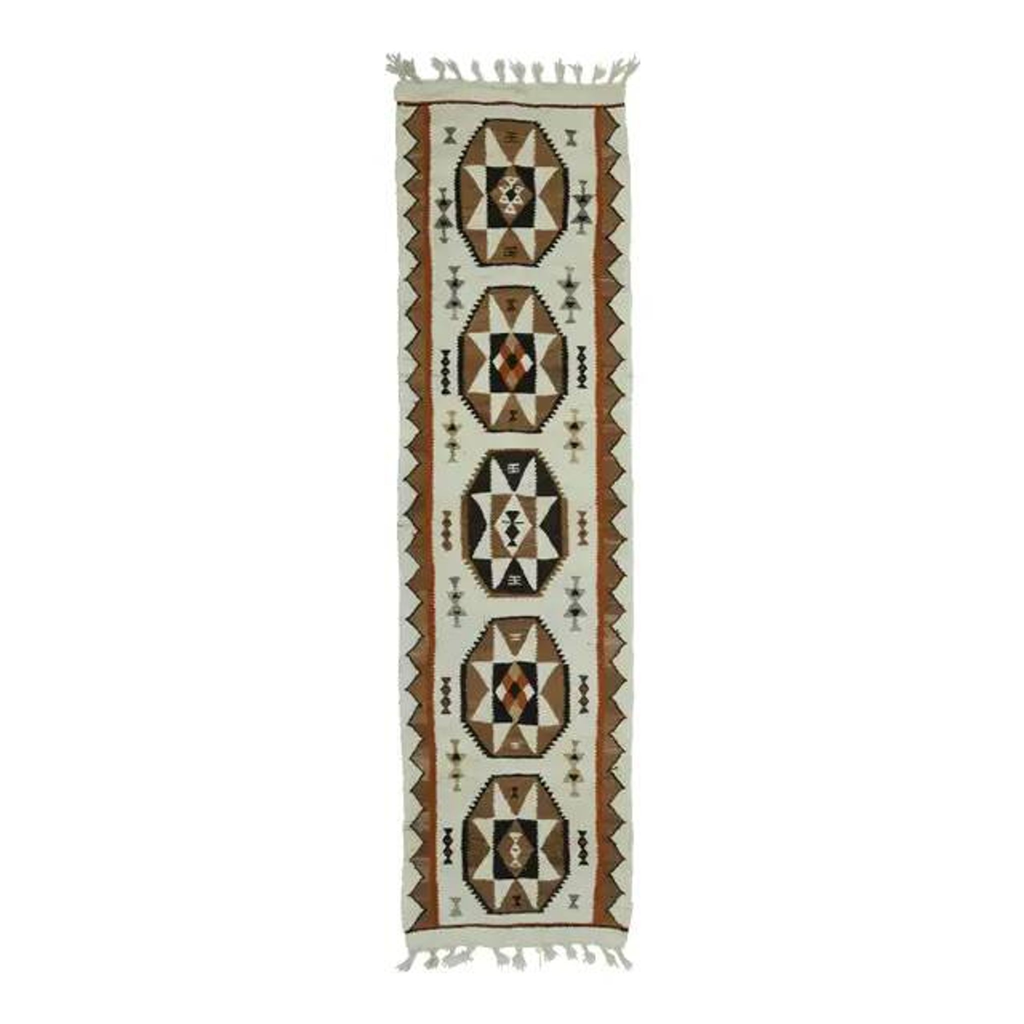 1970s Vintage Turkish Oushak Handmade Wool Cotton Beige Runner Rug 87x326