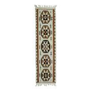 1970s Vintage Turkish Oushak Handmade Wool Cotton Beige Runner Rug 87x326