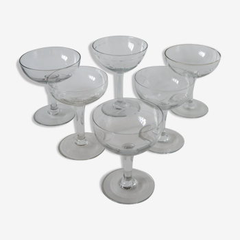 Lot de 6 coupes à champagne dépareillées en cristal 1930-1950