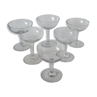 Lot de 6 coupes à champagne dépareillées en cristal 1930-1950