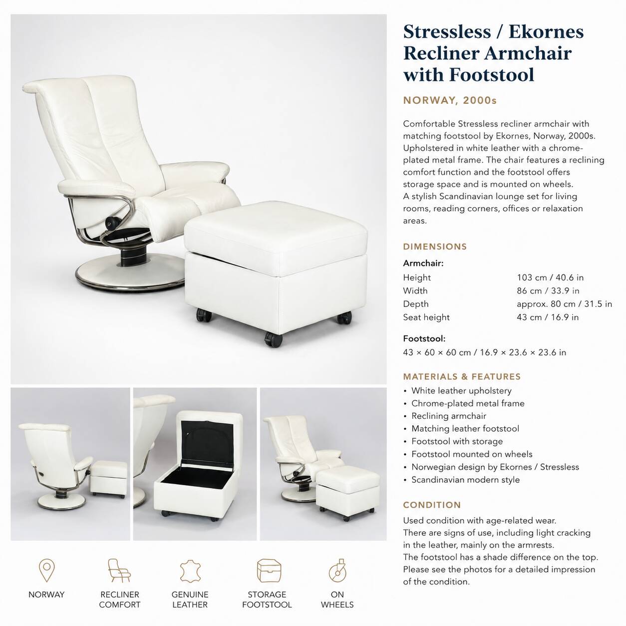 Stressless / Ekornes Recliner Armchair with Footstool, Norway