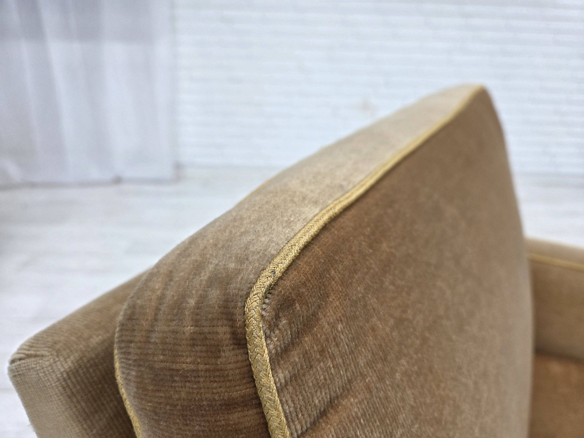 1970s, Danish armchair, honey yellow furniture velour.