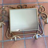 Wall-mounted gilded wrought iron coat rack with mirror