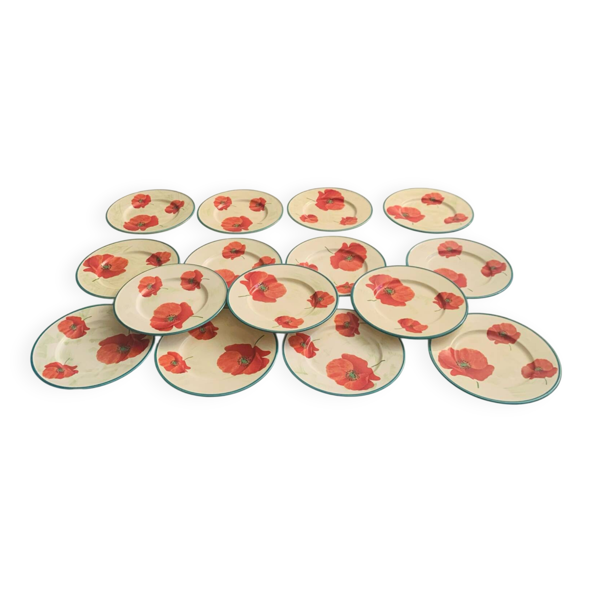 15 assiettes à dessert Lunéville St Clément "Coquelicot"