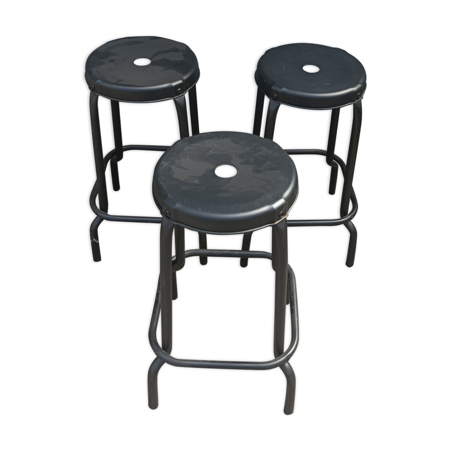 3 industrial black metal bar stools