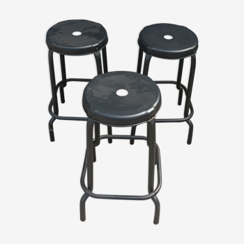 3 industrial black metal bar stools