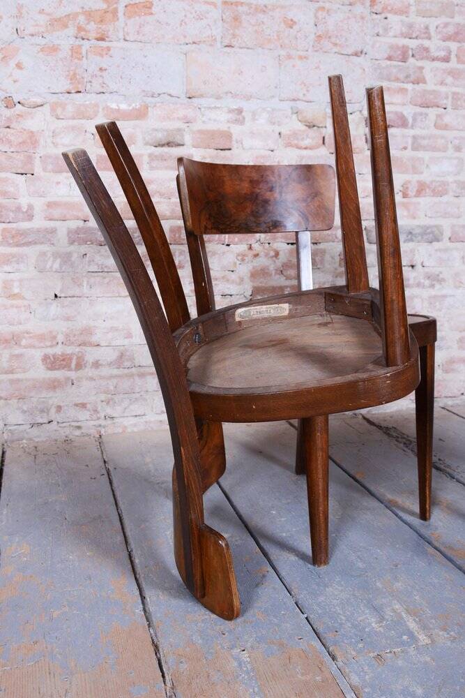 Art Deco Czech Chairs in Beech and Walnut from Thonet, 1940s, Set of 4
