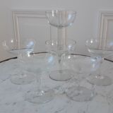 Set of 6 mismatched champagne glasses in crystal engraved years 50-60