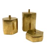 Set of 3 solid Brass boxes , De Falco Italy 1970s