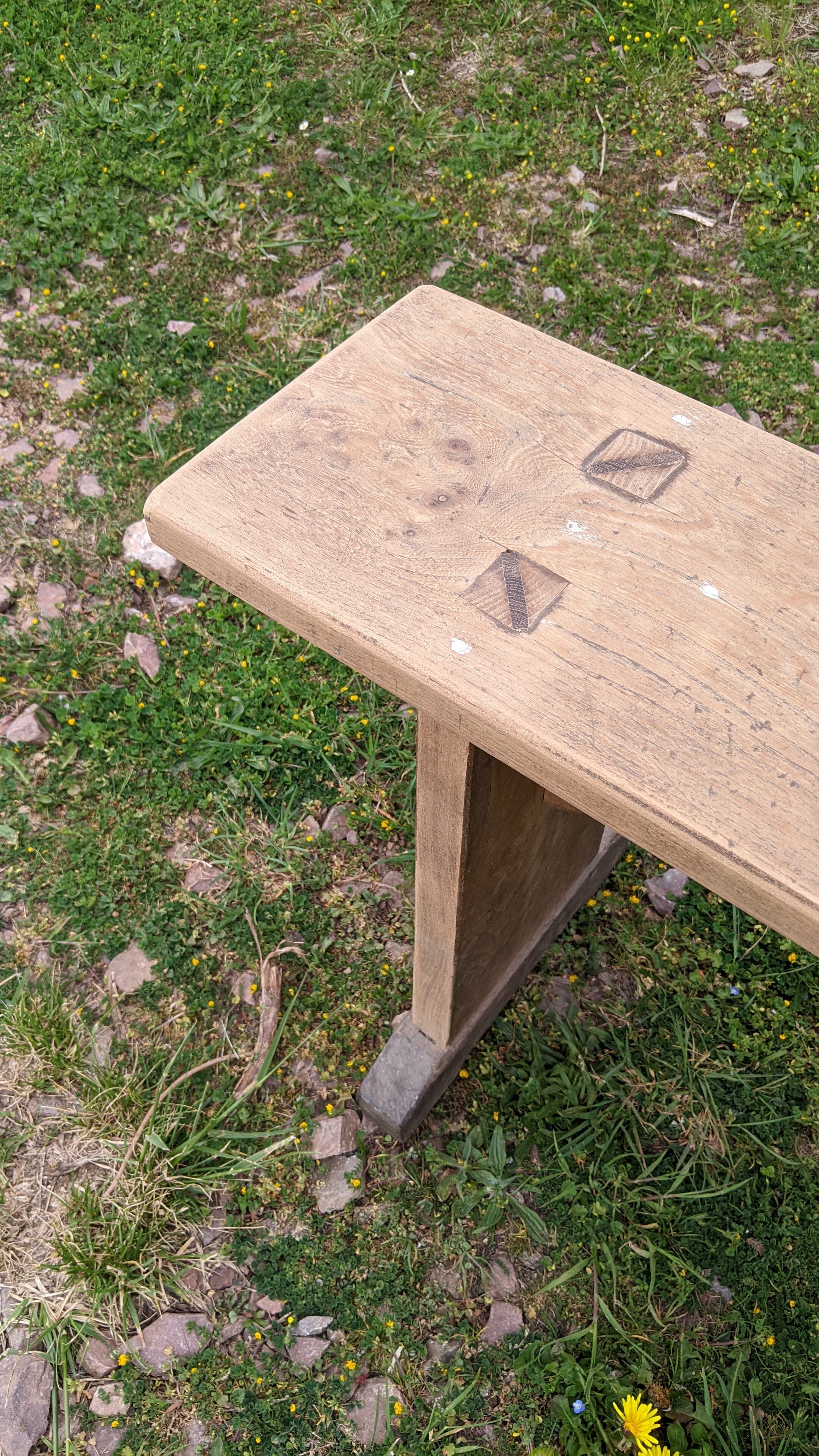 Old farm bench in chene