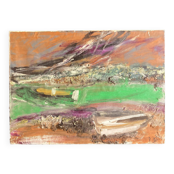 Huile abstraite sur toile de Paul Le Rabo