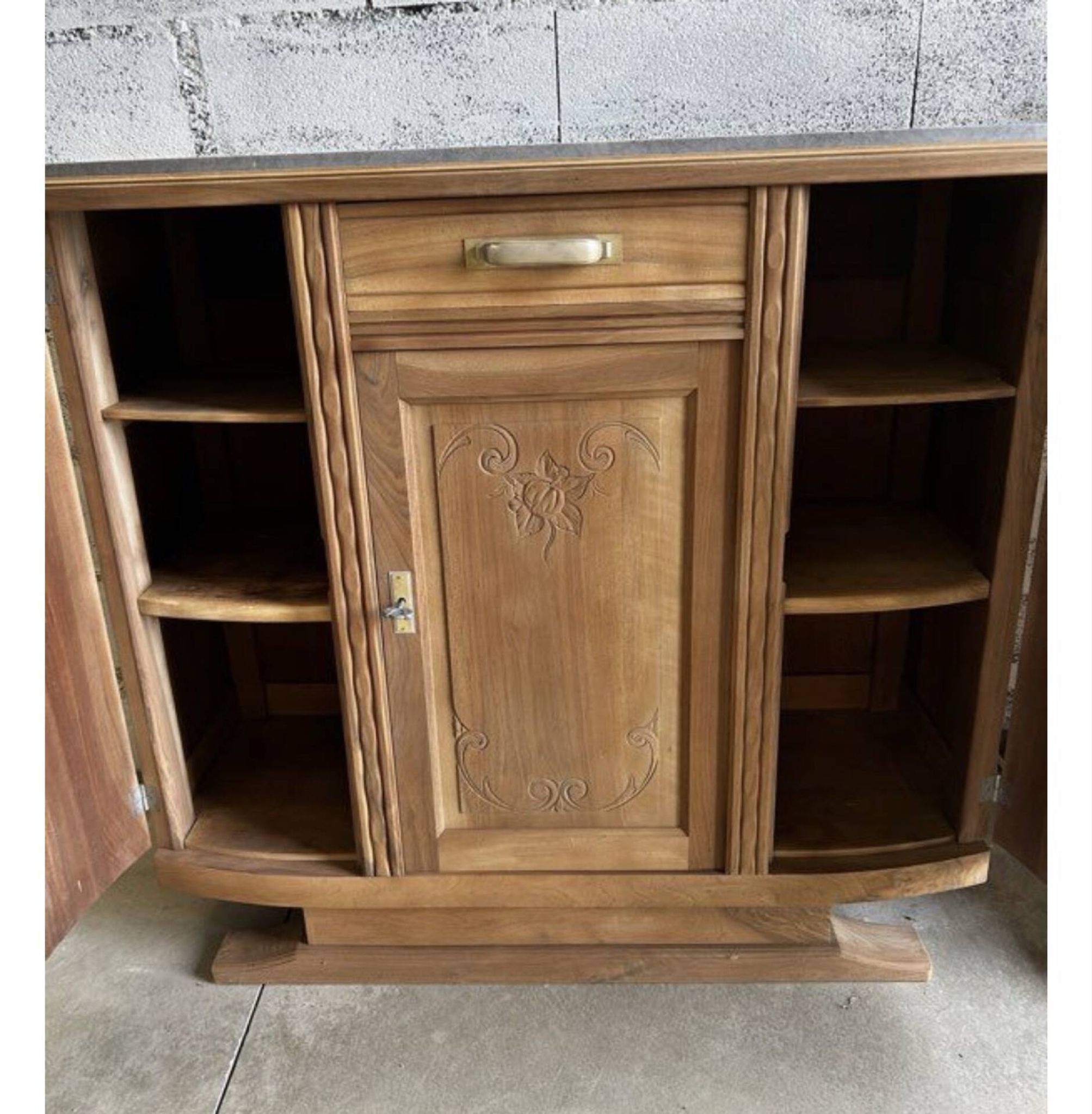 Buffet very art deco in raw walnut