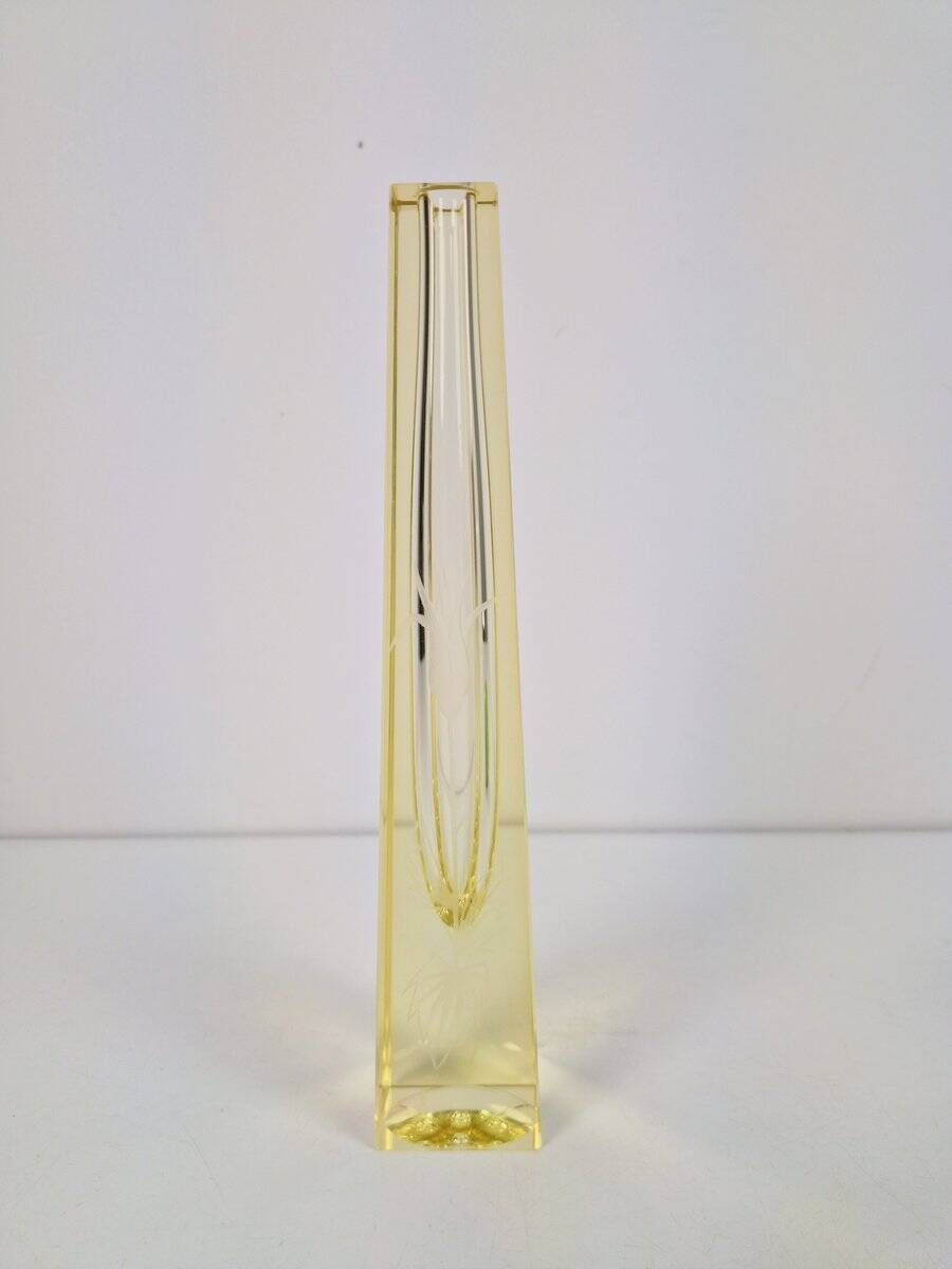 Citrine Drop Cut Engraved Glass Vase by Antonin Drobnik for ZBS, 1960s