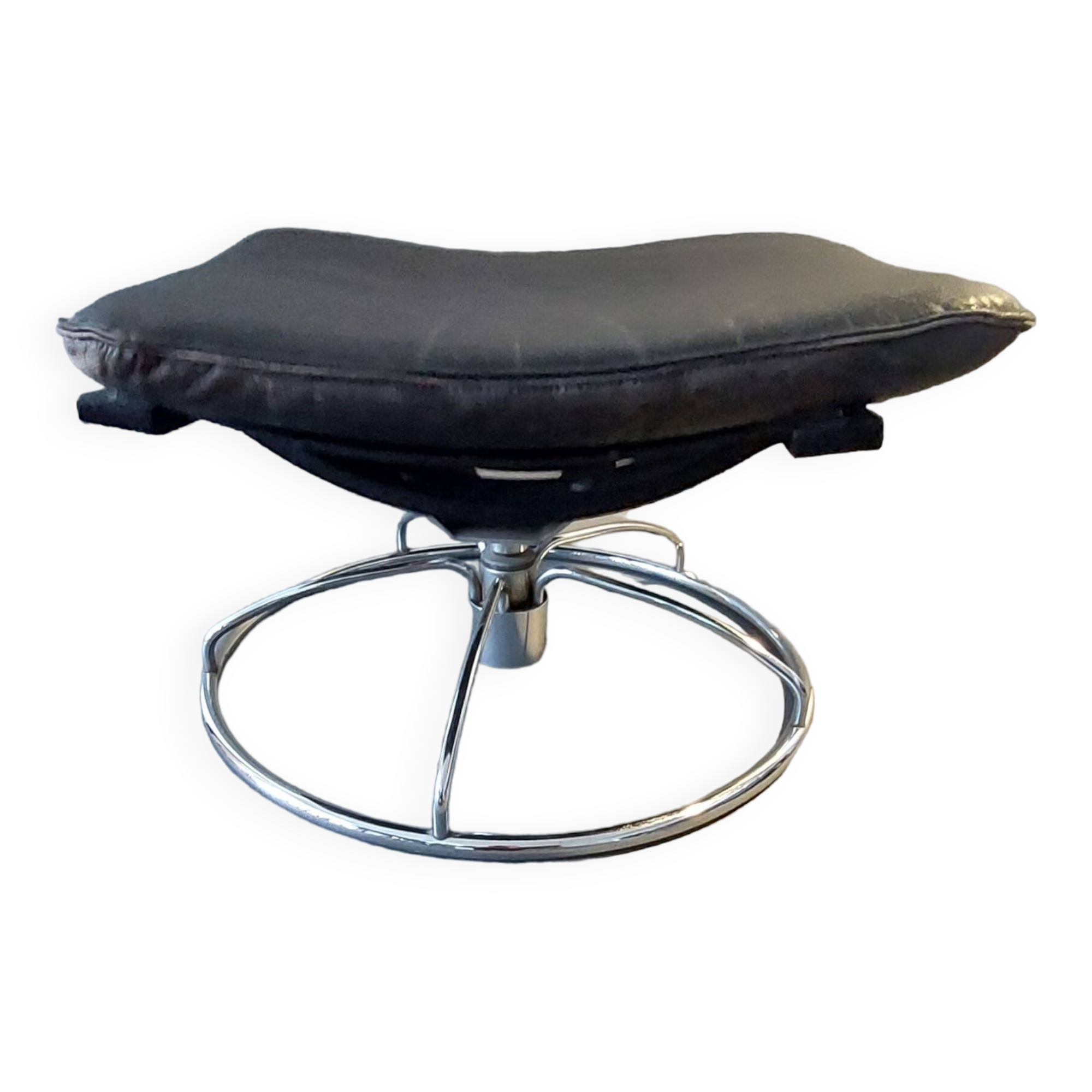 Vintage black leather ottoman by Ake Fribytter for Nelo Möbel, Sweden 1970s.