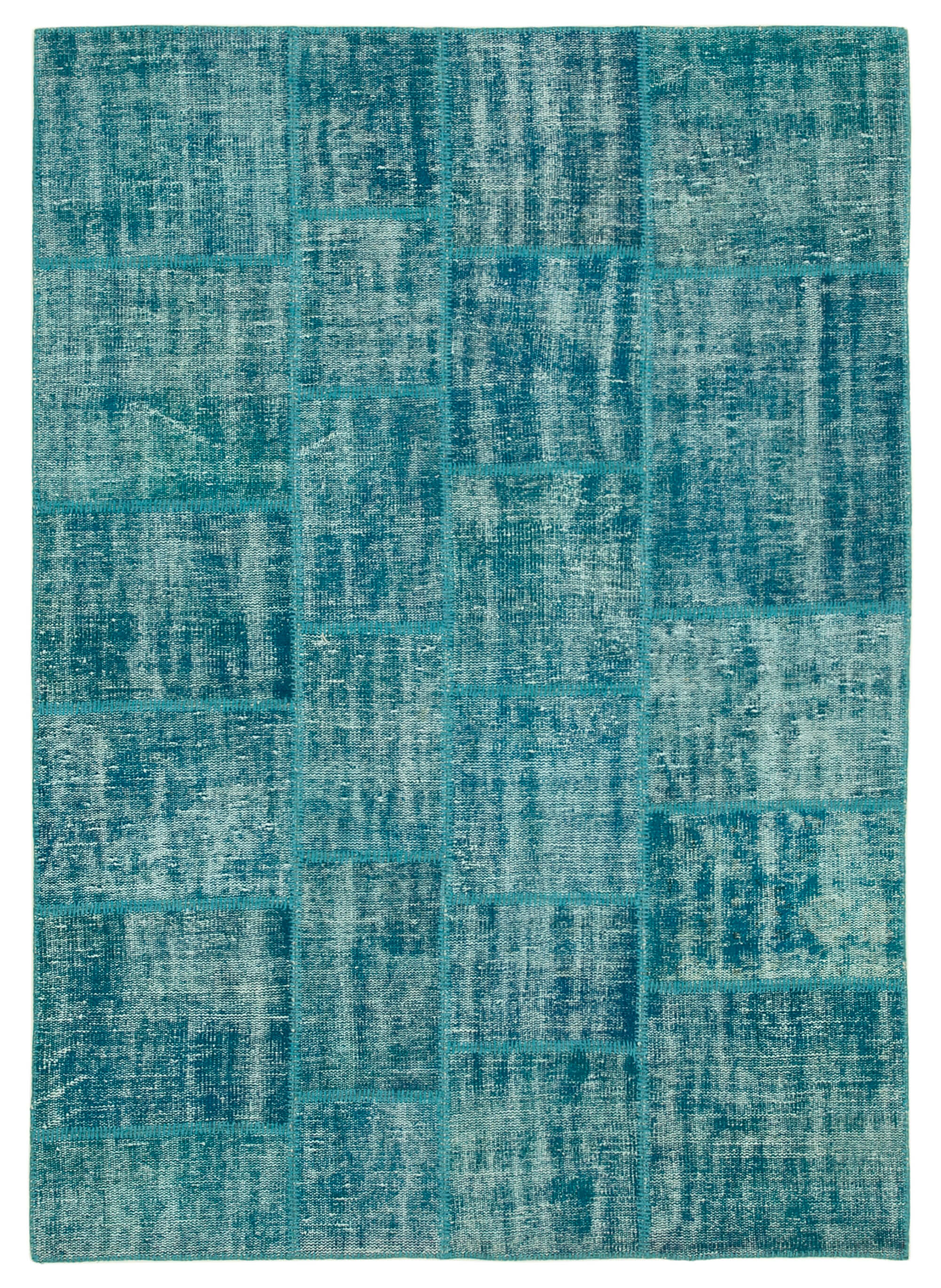 Handwoven turkish contemporary 174 cm x 247 cm turquoise patchwork carpet