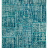 Handwoven turkish contemporary 174 cm x 247 cm turquoise patchwork carpet