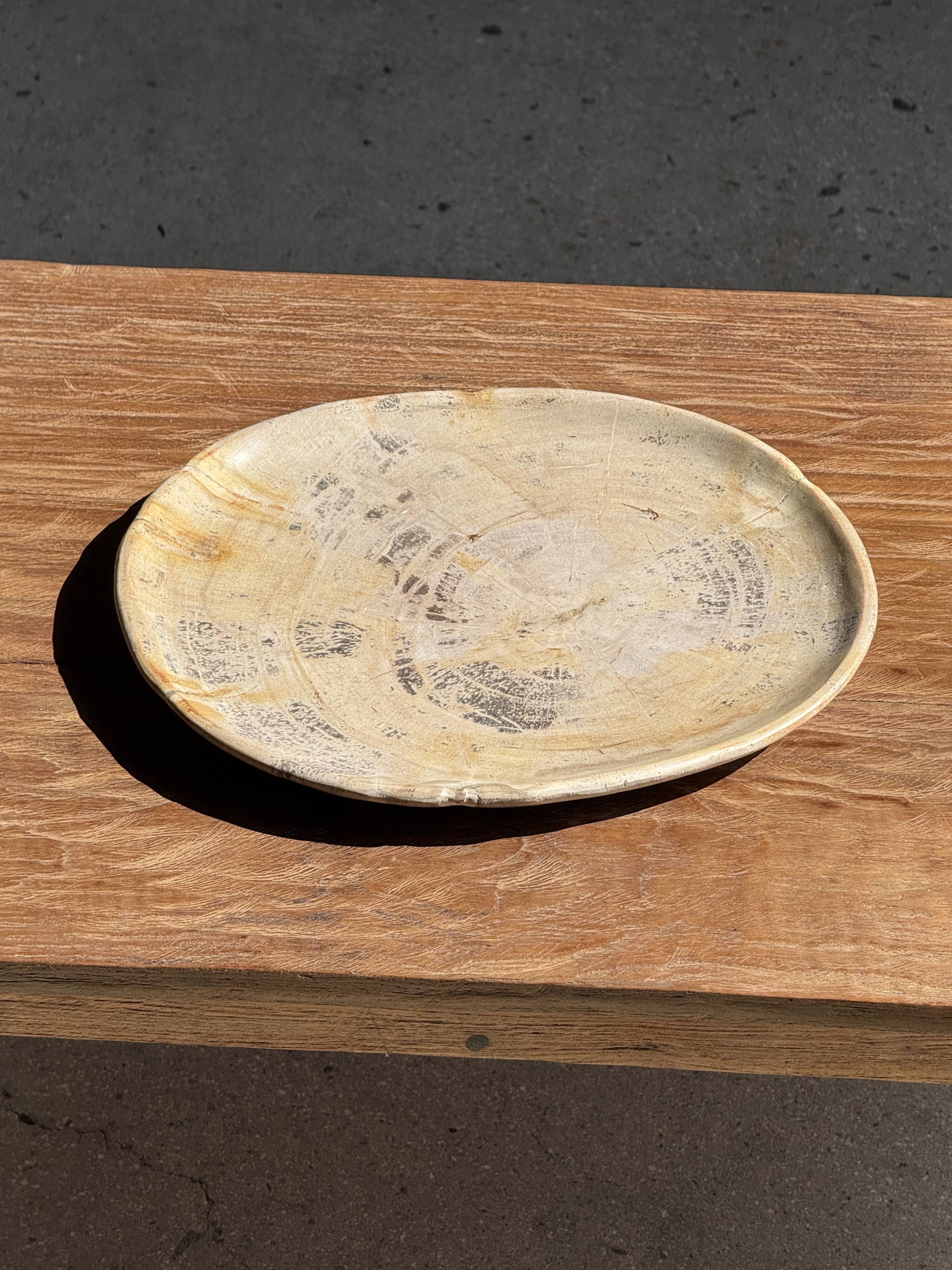 Oval petrified wood dish or bowl with grey edges D28x24 -3779