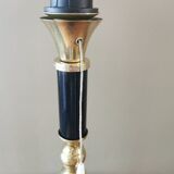 Pied de lampe vintage en cuir noir et laiton
